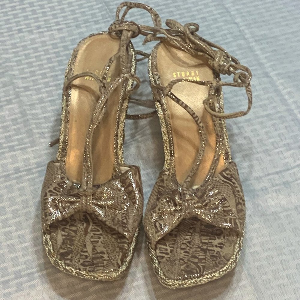 Stuart Weitzman Suede Espradrilles Lace Up Wedges